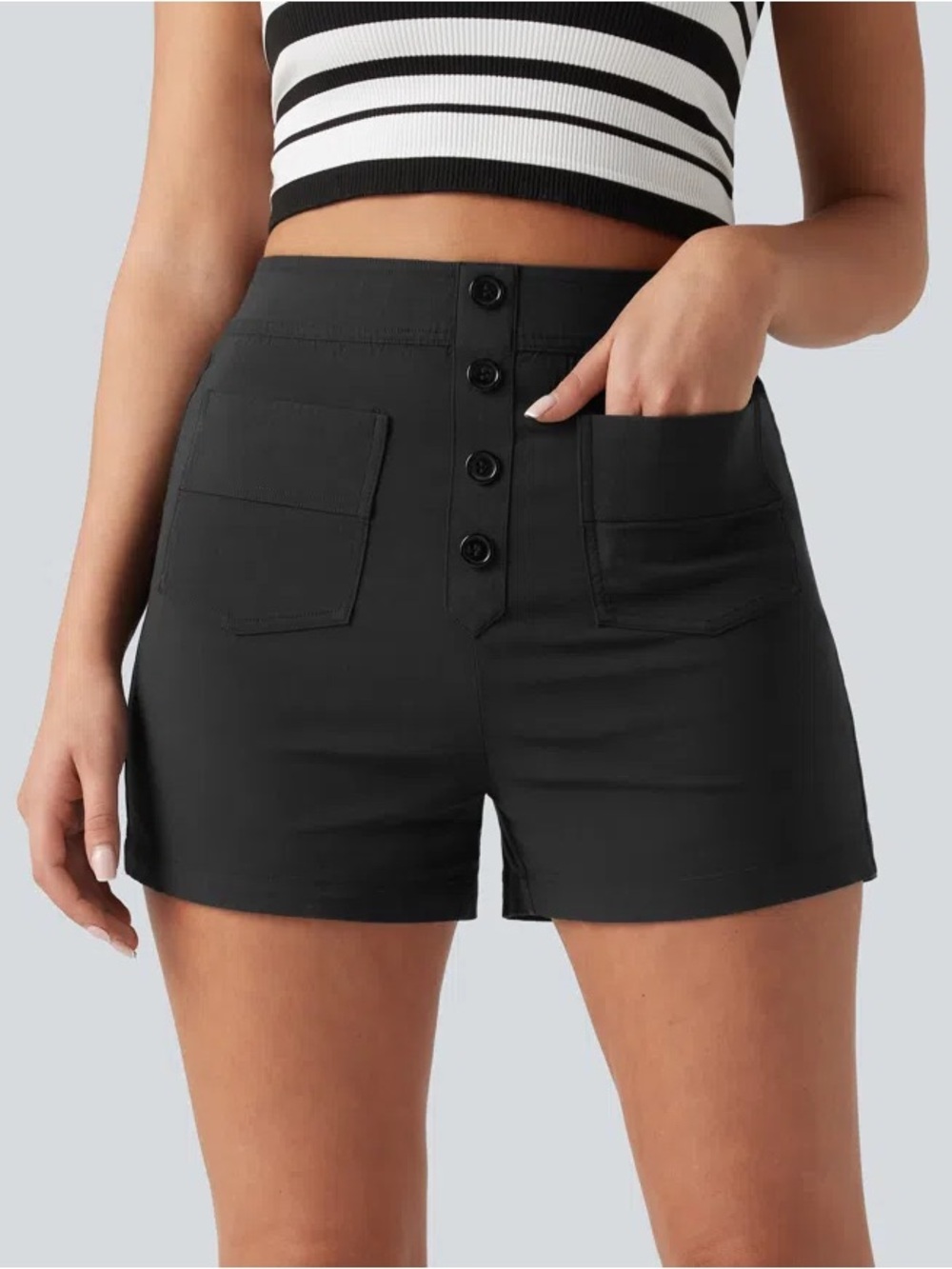 HALARA Black High-Waist Button-Front Shorts